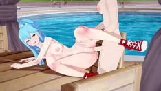 Reproducir los discursos de color azul verdoso y rojo son golpeados por futanari eris - konosuba hentai