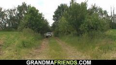 Play Mature Blonde Gets Naughty in Outdoor Threesome