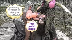 Putar Bermain-main di Hutan Sepanjang Hari Sissy dengan Boneka Tiup: Pertunjukan Slide Kartun Bertiga